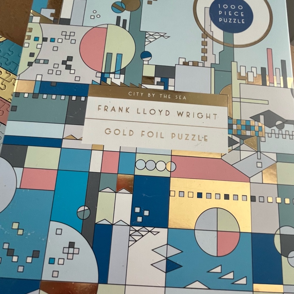 Frank Lloyd Wright Geometric Gold, Blue & Pink Home Accent